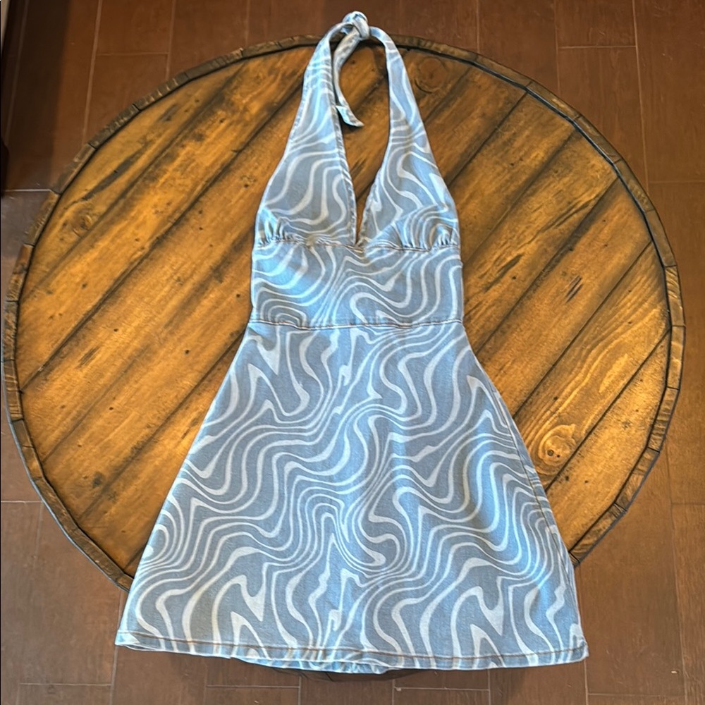 Blue and White Halter Dress
